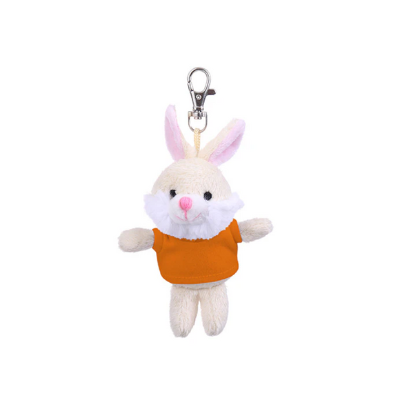 4" Bunny Keychain with Orange,  Featuring Soft Fur and a Cute T-Shirt by Plushland.