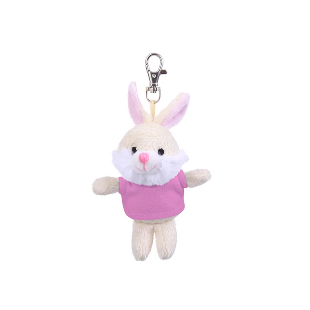 4" Bunny Keychain with Pink,  Featuring Soft Fur and a Cute T-Shirt by Plushland.