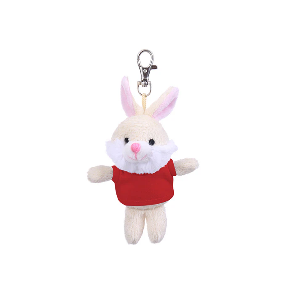 4" Bunny Keychain with Red,  Featuring Soft Fur and a Cute T-Shirt by Plushland.