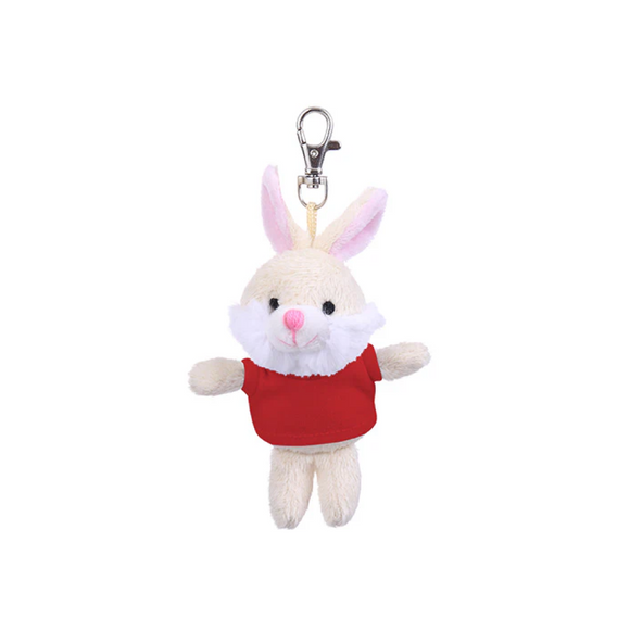 4" Bunny Keychain with Red,  Featuring Soft Fur and a Cute T-Shirt by Plushland.