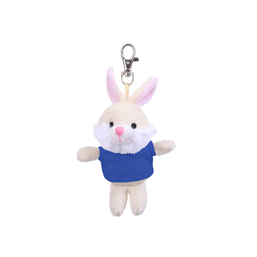 4" Bunny Keychain with Royal Blue,  Featuring Soft Fur and a Cute T-Shirt by Plushland.