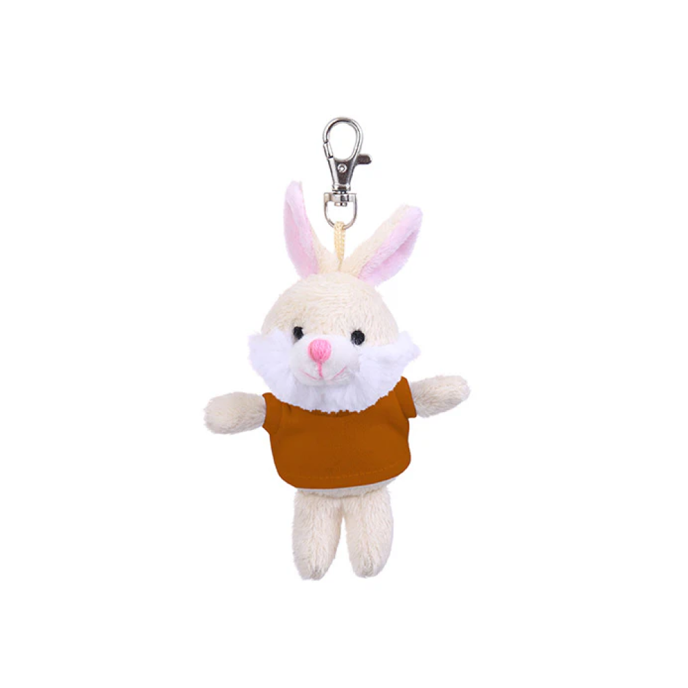 4" Bunny Keychain with Burnt Orange,  Featuring Soft Fur and a Cute T-Shirt by Plushland.