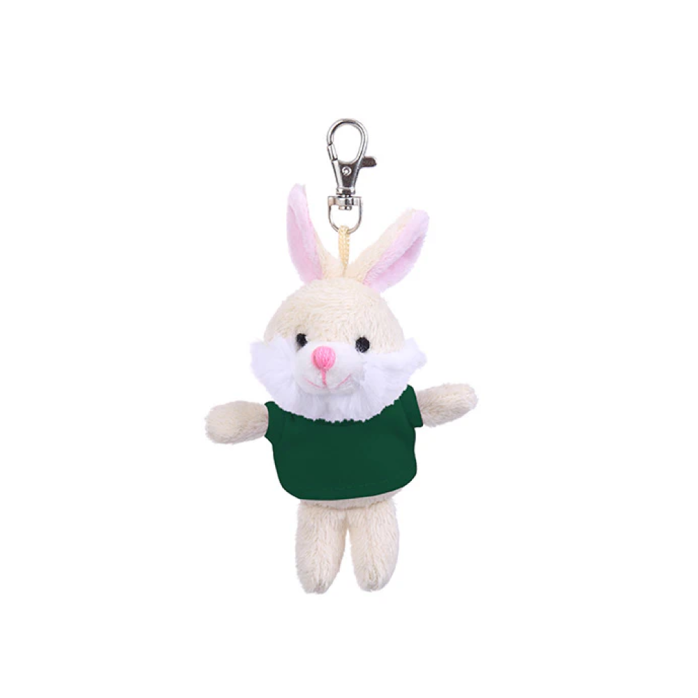 4" Bunny Keychain with Forest Green,  Featuring Soft Fur and a Cute T-Shirt by Plushland.