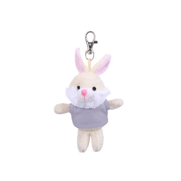 4" Bunny Keychain with Tee Gray,  Featuring Soft Fur and a Cute T-Shirt by Plushland.
