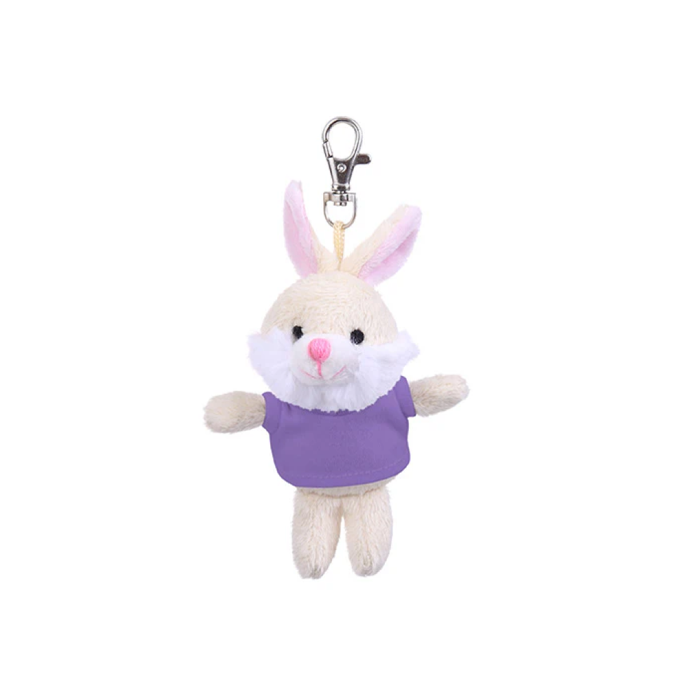 4" Bunny Keychain with Tee Levender,  Featuring Soft Fur and a Cute T-Shirt by Plushland.