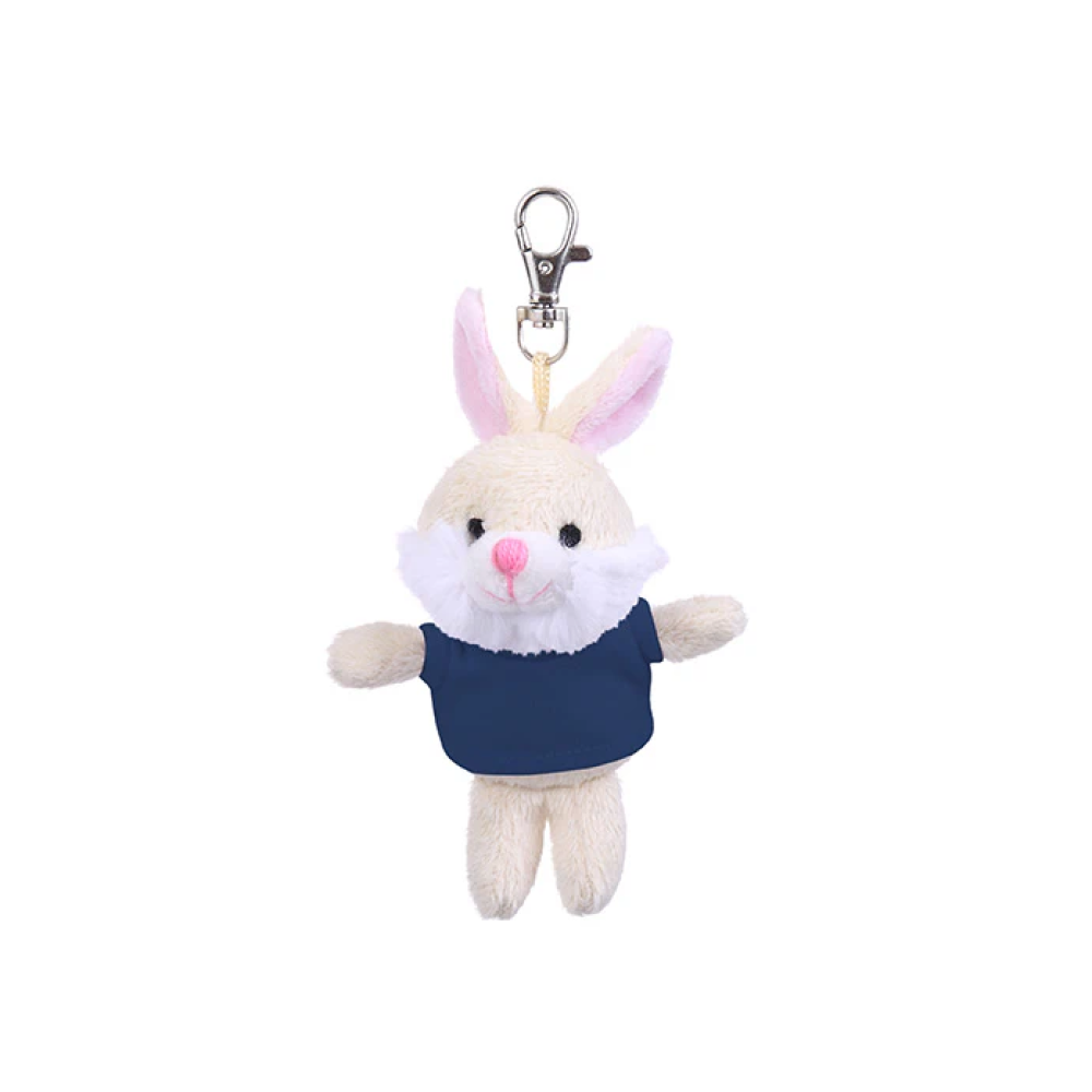 4" Bunny Keychain with Navy Blue,  Featuring Soft Fur and a Cute T-Shirt by Plushland.