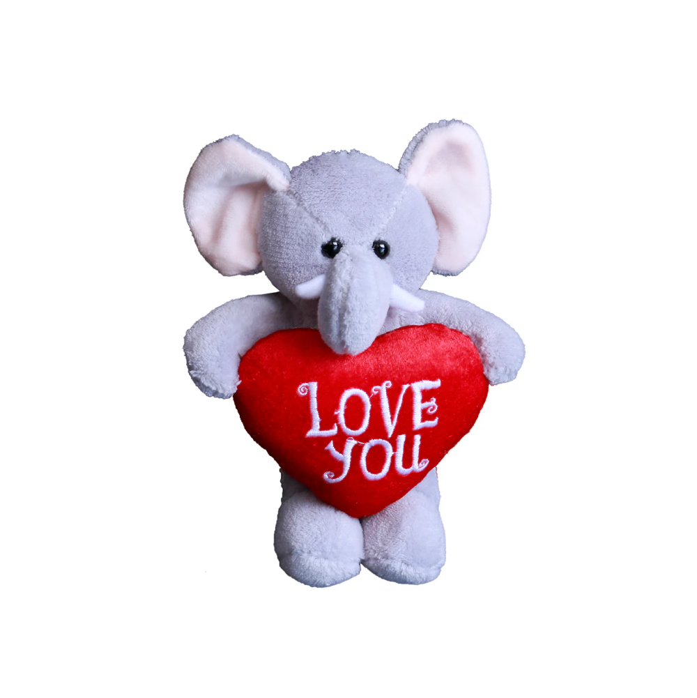 9" Sitting Elephant Coco the Curly Bear Holding Heart, Soft Curly Fur and Adorable Design by Plushland.