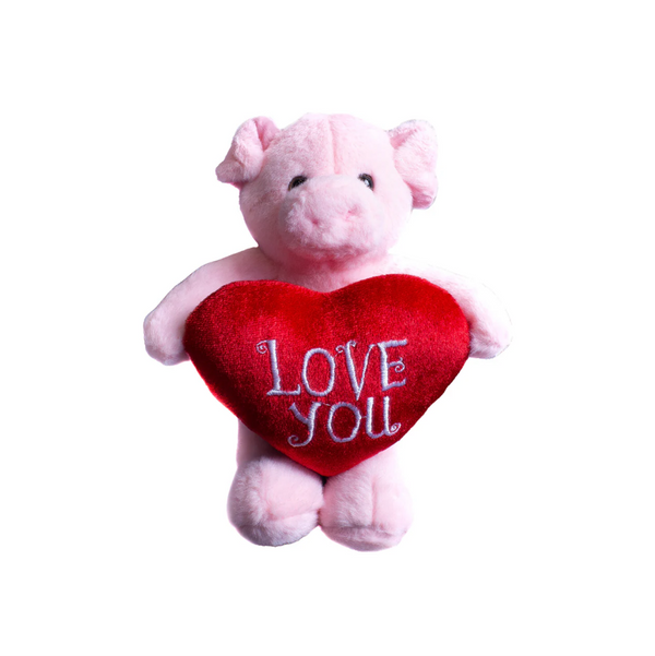 9" Sitting Pig Coco the Curly Bear Holding Heart, Soft Curly Fur and Adorable Design by Plushland.