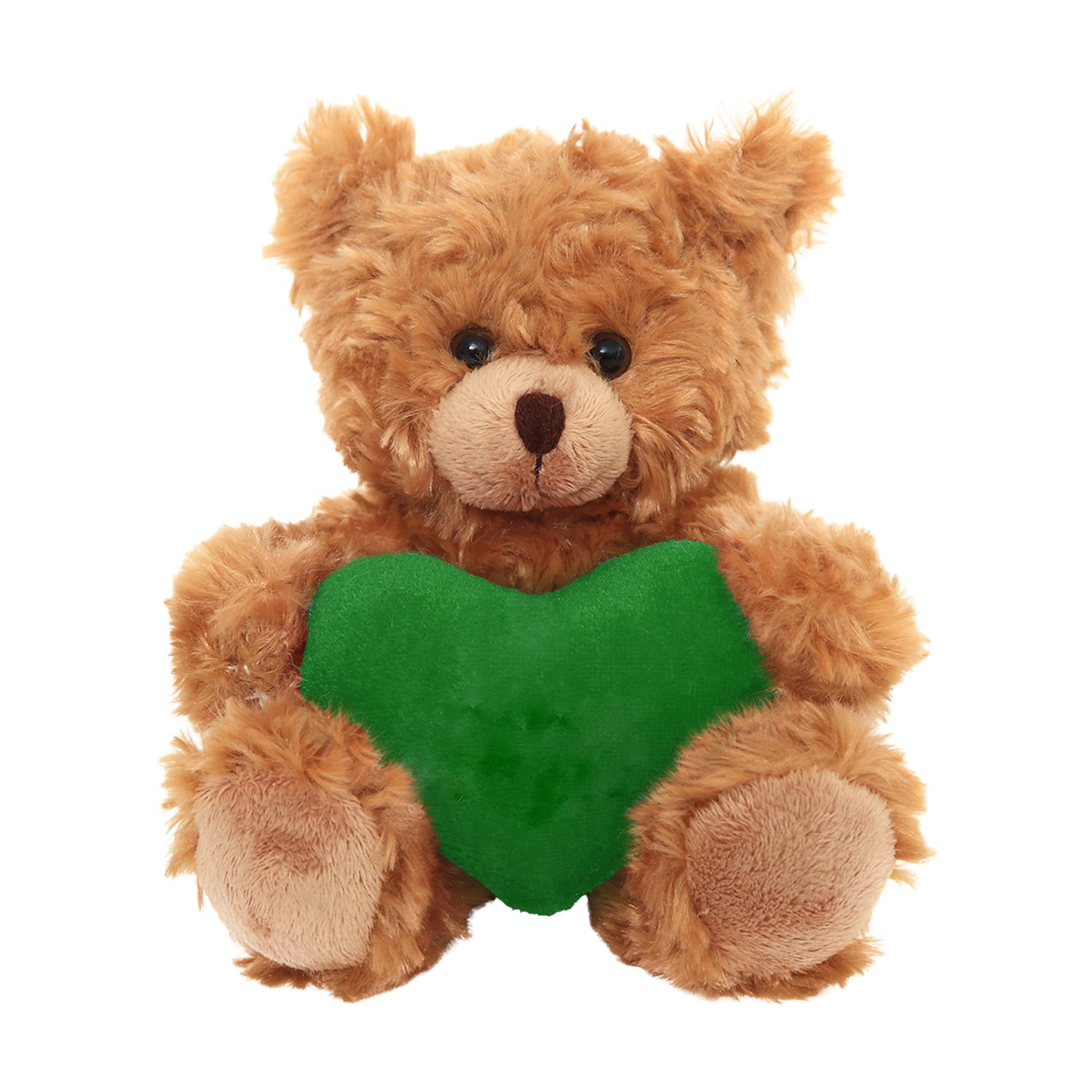 6" Sitting Mocha Bear with Custom Heart, Holding a Green Heart and Soft Fur by Plushland.