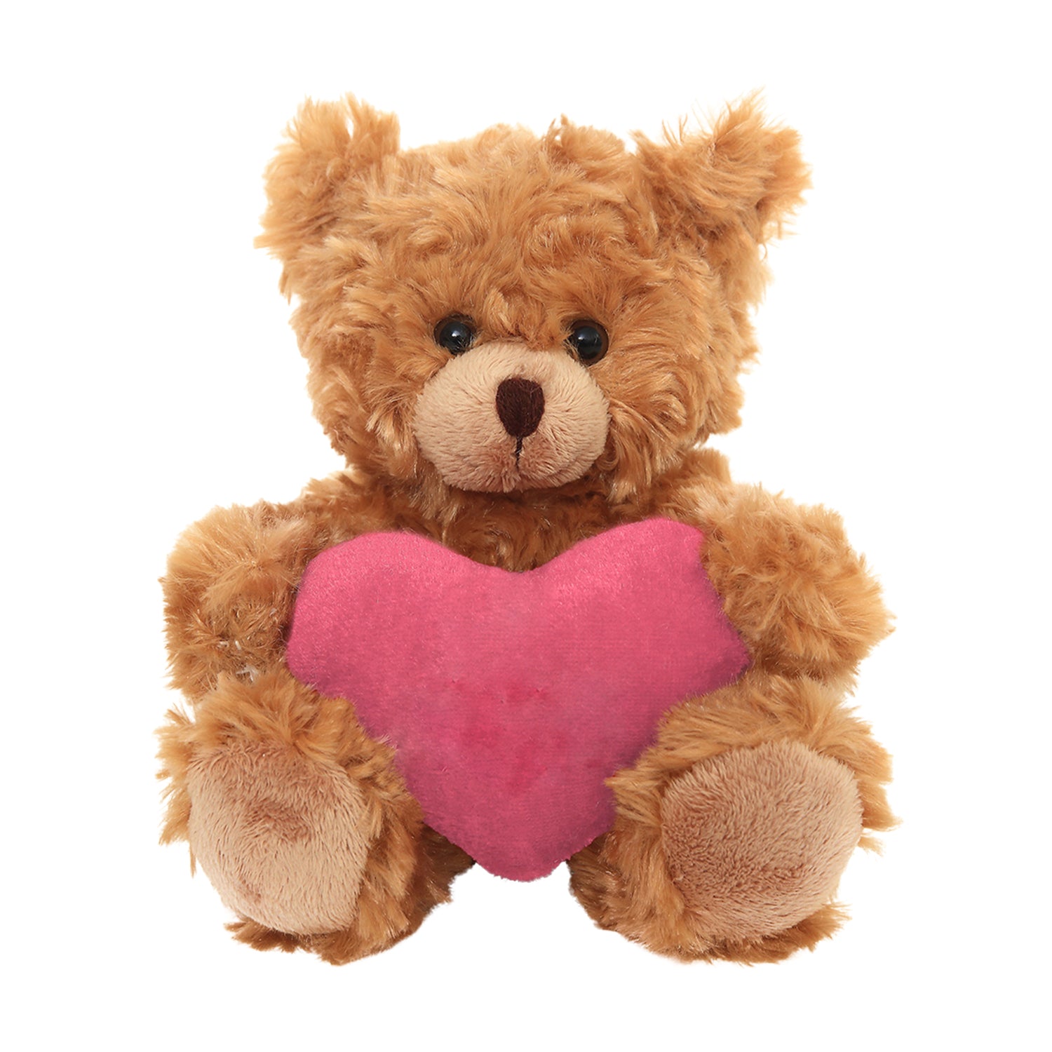 6" Sitting Mocha Bear with Custom Heart, Holding a Pink Heart and Soft Fur by Plushland.