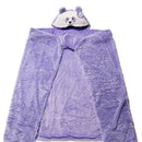 Purple weighted panda plush blanket with bear hood on a white background