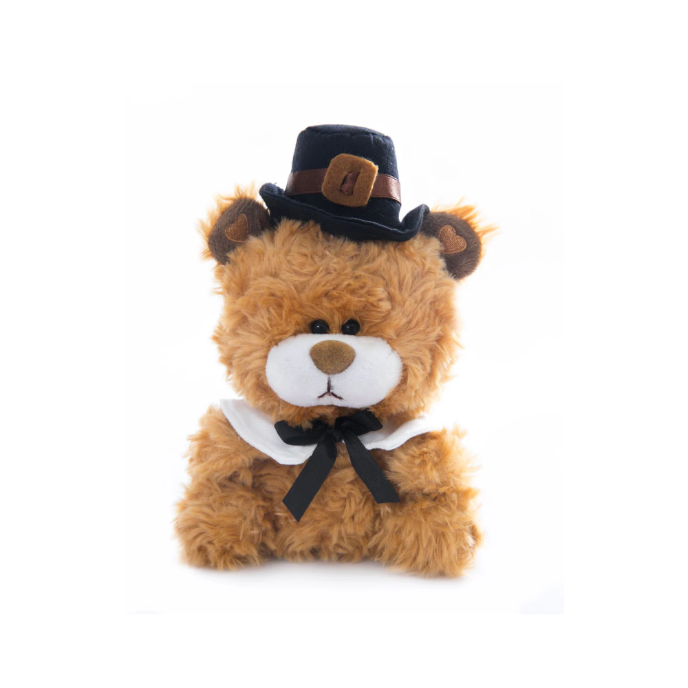 6" Sitting Brown Thanksgiving Bear plush toy, perfect for holiday decorations by Plushland.