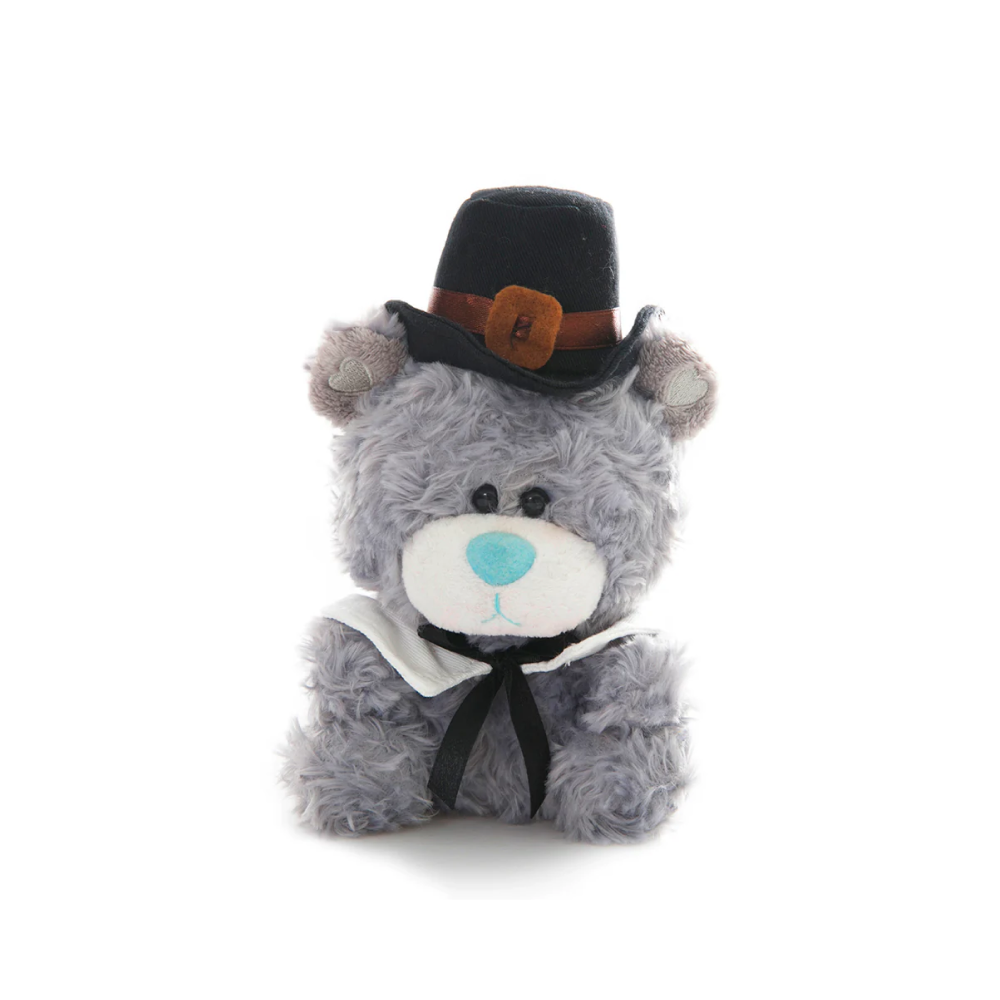 6" Sitting Gray Thanksgiving Bear plush toy, perfect for holiday decorations by Plushland.