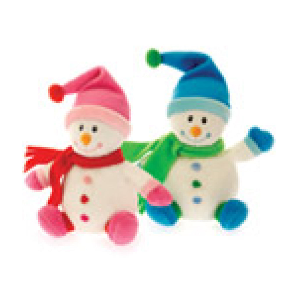 6" Sitting Xmas Baby Snowman Pink & Blue Plush Toy, A Cute Snowman Dressed In Pink Winter Accessories by Plushland.