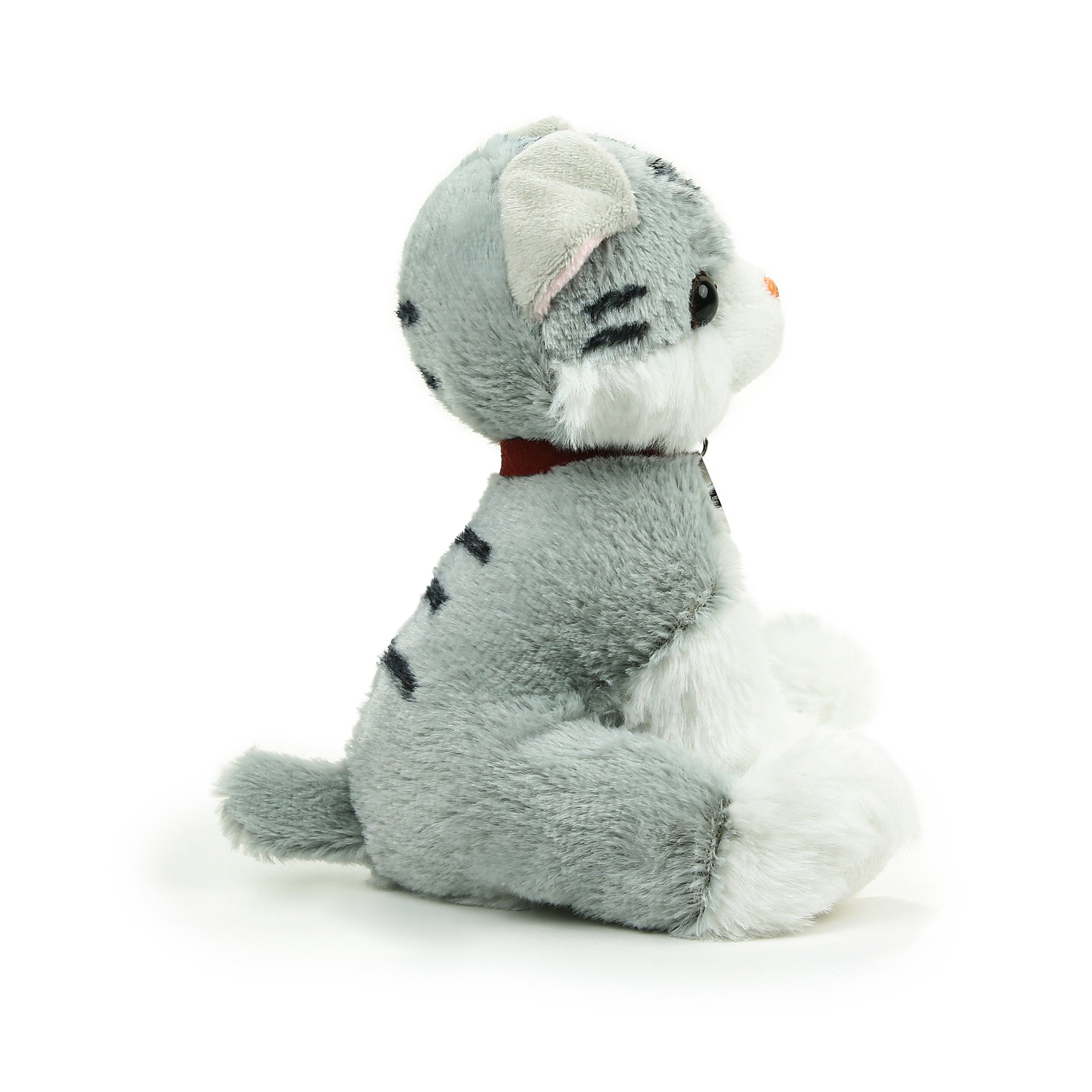 8" Sitting Right Side Mitty the Tabby Kitty with Collar, Featuring Soft Fur by Plushland.