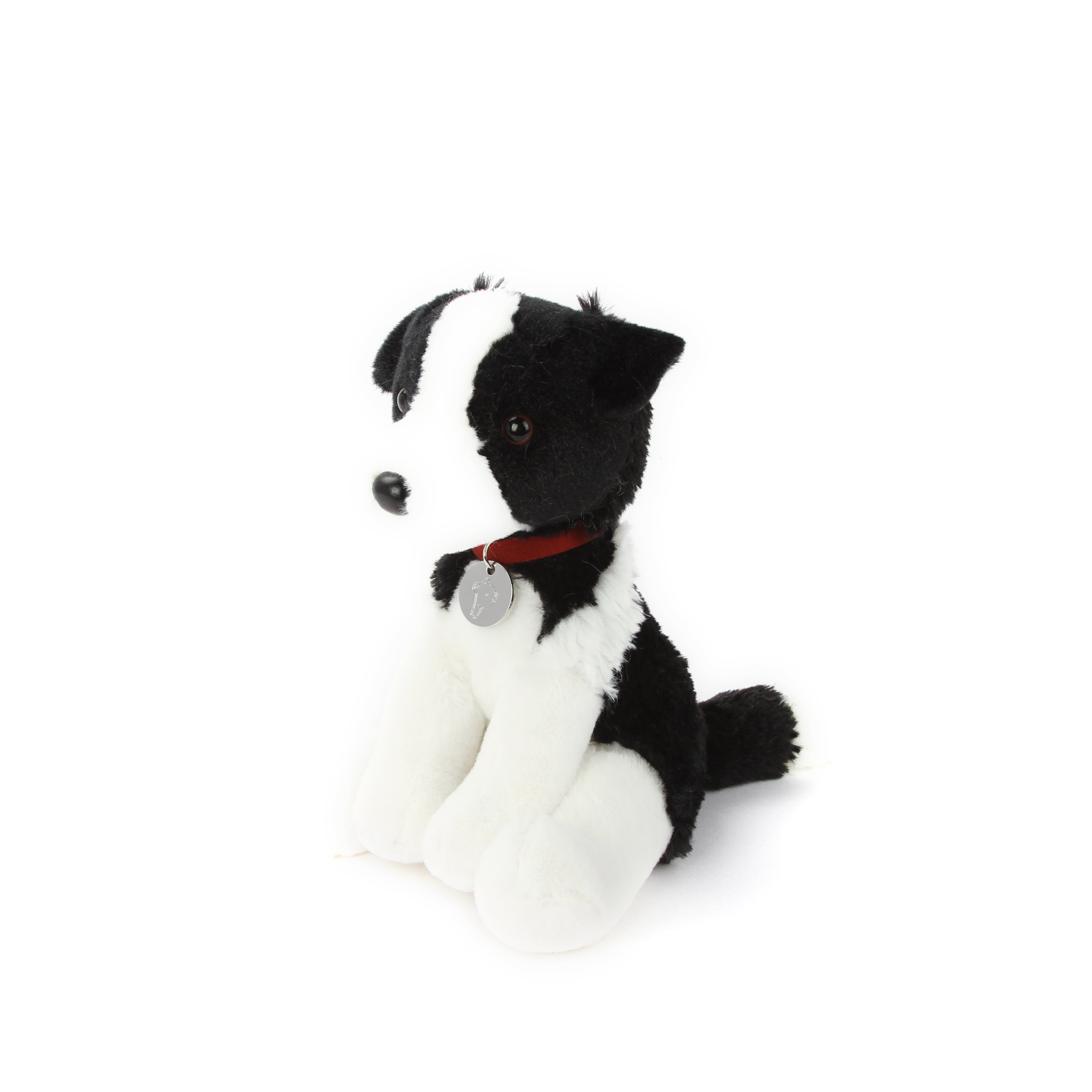 8" Sitting Left Side Oreo the Border Collie with Collar, Featuring Soft Fur and an Adorable Design by Plushland.