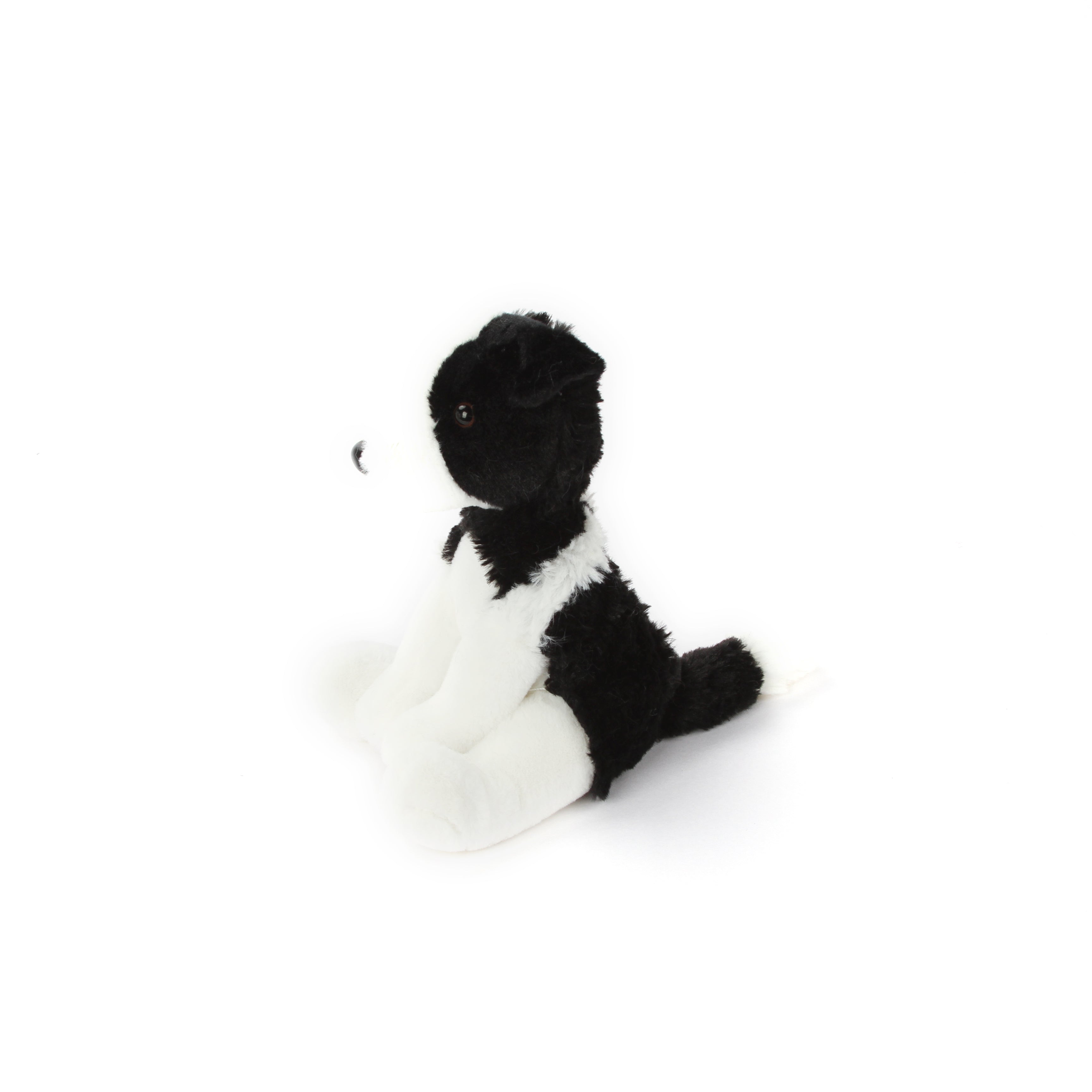 8" Sitting Left Side Oreo the Border Collie with Collar, Featuring Soft Fur and an Adorable Design by Plushland.