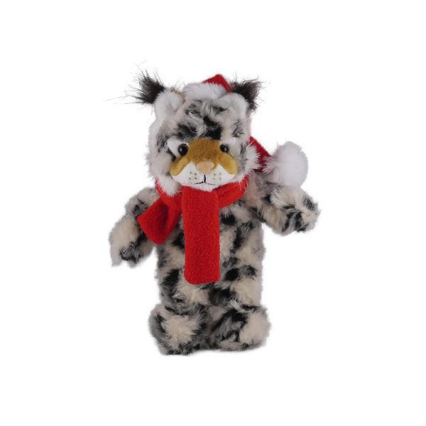 12" Standing Xmas Scarf Bobcat, Featuring Soft Fur and a Festive Red Scarf Design by Plushland.