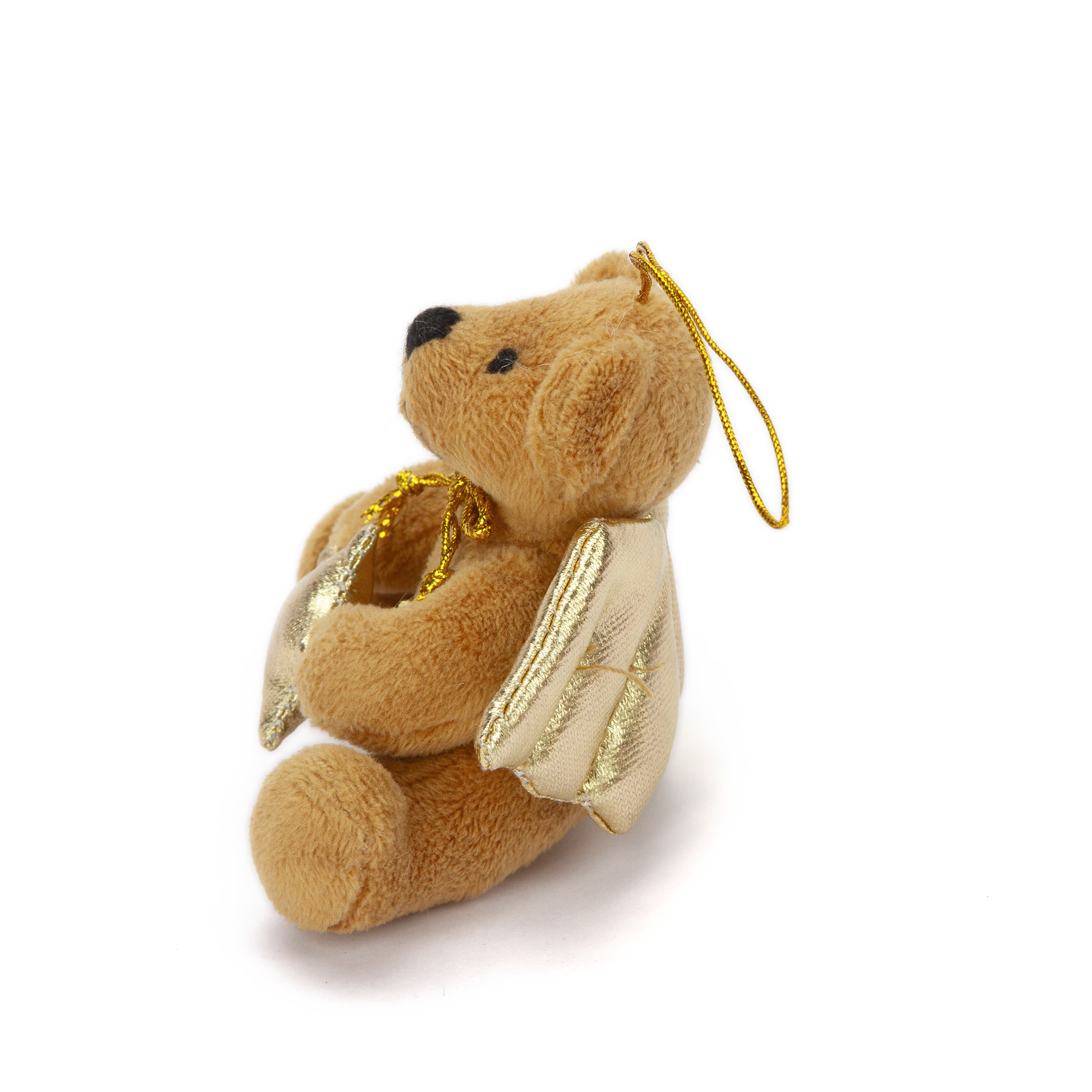 4" Xmas Angel Bear Ornament Plush Toy Sitting Left Side, Featuring Golden Angel Wings by Plushland.