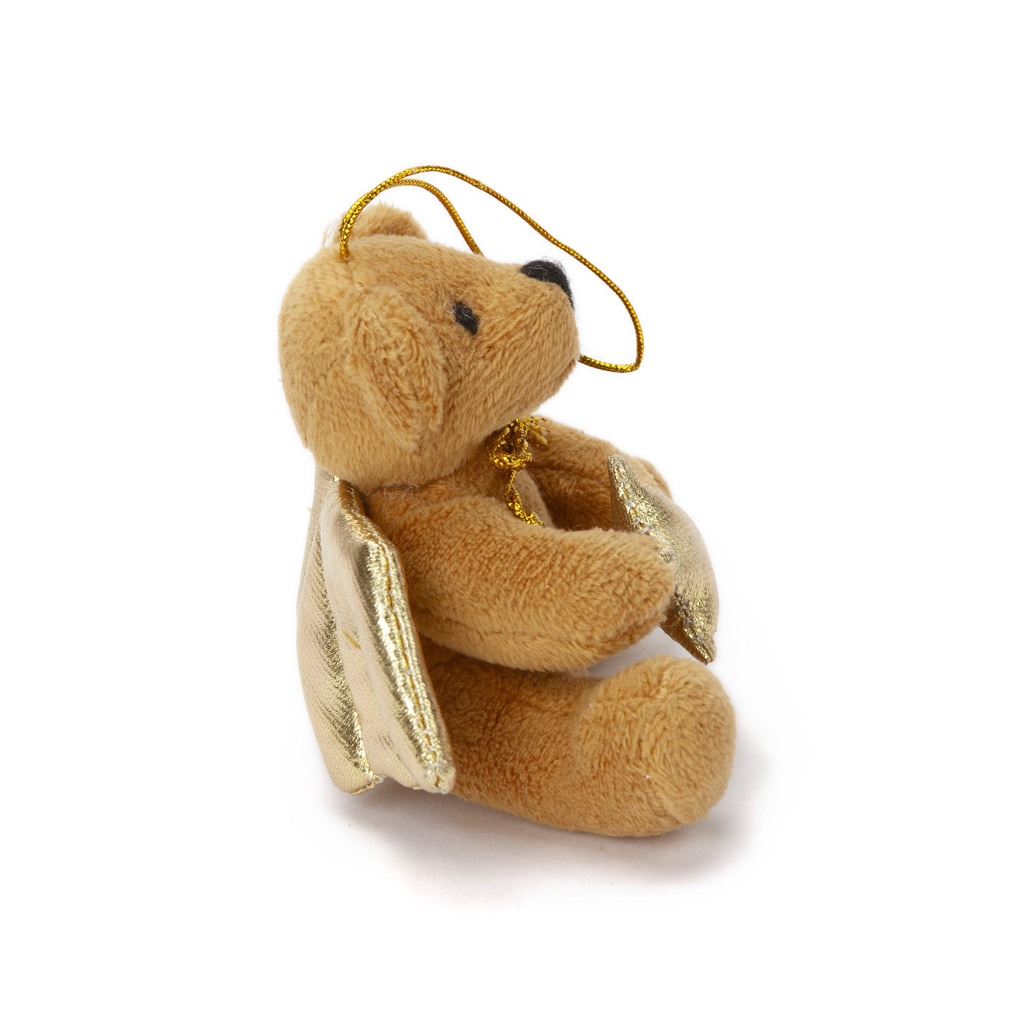 4" Xmas Angel Bear Ornament Plush Toy Sitting Right Side, Featuring Golden Angel Wings by Plushland.