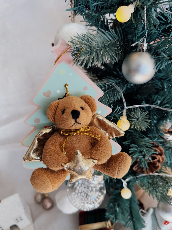"4" Xmas Angel Bear - Plush, Golden Wings, Hanging" by Plushland.






