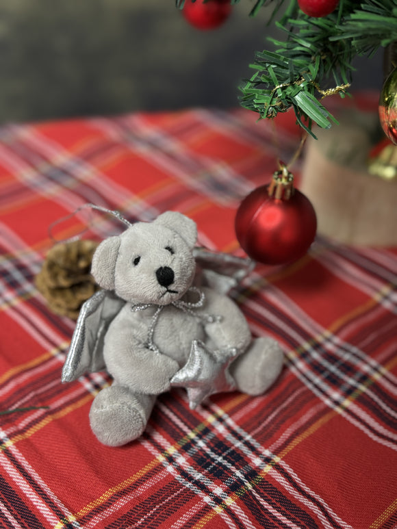 "4" Xmas Angel Bear - Plush, Silver Wings, Sitting Table"






