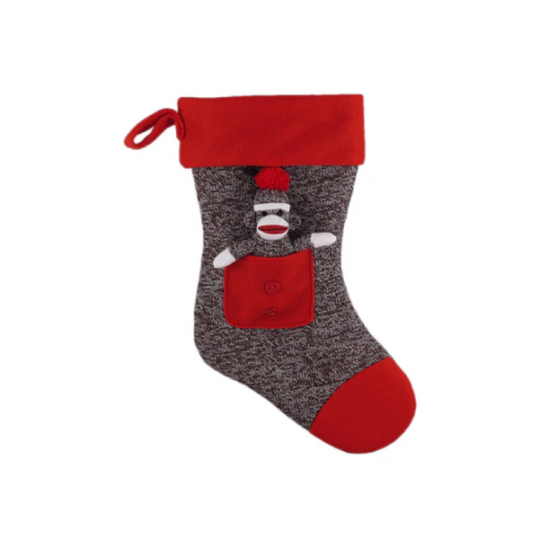 Sock Monkey Stocking in its Original Design, Featuring Classic Sock Monkey Details and Soft Fabric by Plushland.