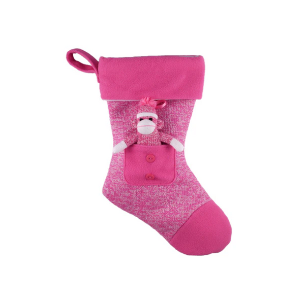 Sock Monkey Stocking Pink 16"