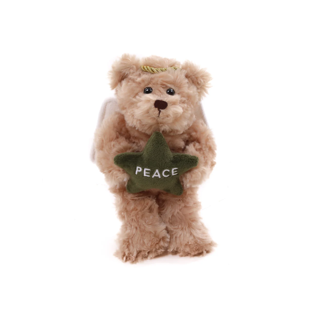 6" Standing Star Angel Bears Beige Plush Toy, Angel Wings and  Holding a Star with 'Peace' Inscription by Plushland.