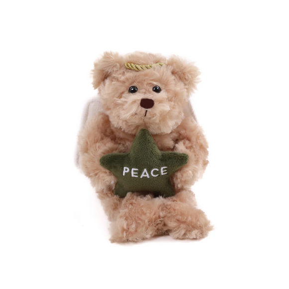 6" Sitting Star Angel Bears Beige Plush Toy, Angel Wings and  Holding a Star with 'Peace' Inscription by Plushland.