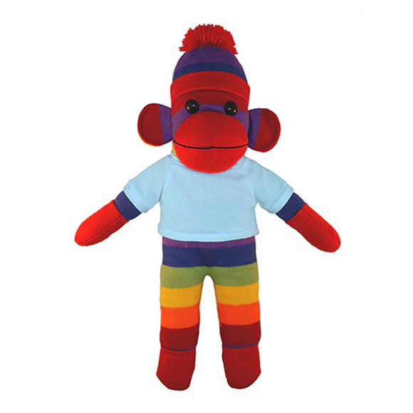 Soft Plush Rainbow Sock Monkey with Tee