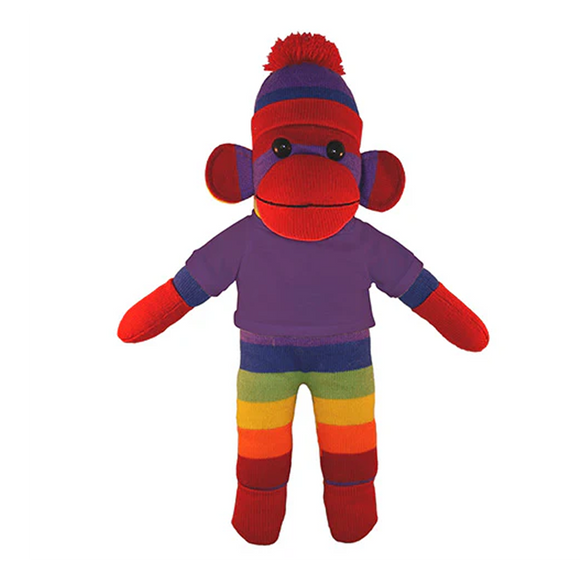 Soft Plush Rainbow Sock Monkey with Tee