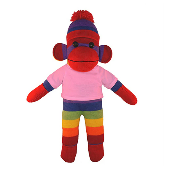 Soft Plush Rainbow Sock Monkey with Tee