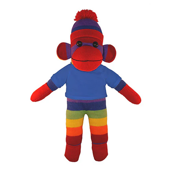 Soft Plush Rainbow Sock Monkey with Tee