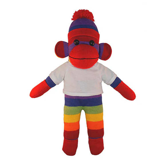 Soft Plush Rainbow Sock Monkey with Tee