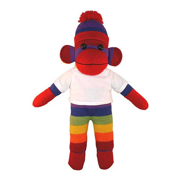 Soft Plush Rainbow Sock Monkey with Tee