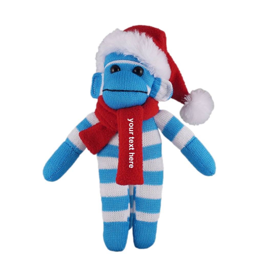 Christmas Animals with Customizable Scarf Blue Sock Monkey 12"