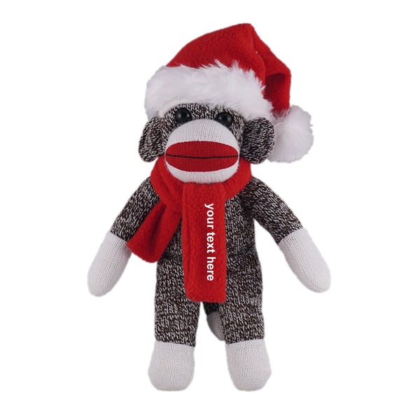 Christmas Animals with Customizable Scarf Brown Sock Monkey 12"