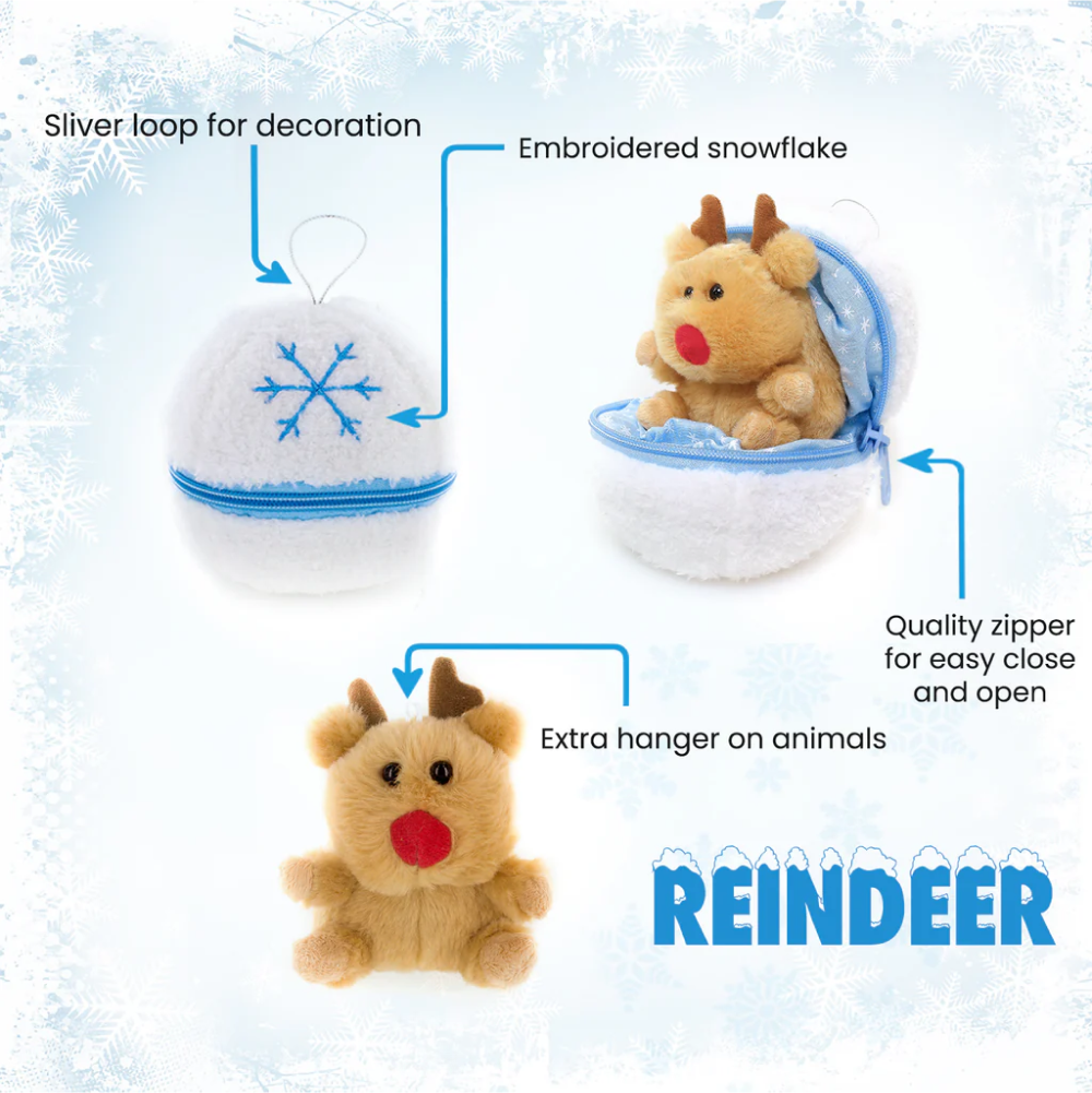 Zip Up Snowball Reindeer Plush Toy Specification, Featuring a Soft, Plush Design That Zips Into a Snowball by Plushland.