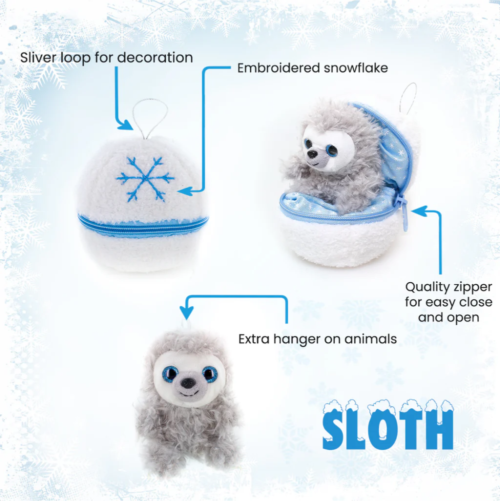 Zip Up Snowball Sloth Plush Toy Specification, Featuring a Soft, Plush Design That Zips Into a Snowball by Plushland.