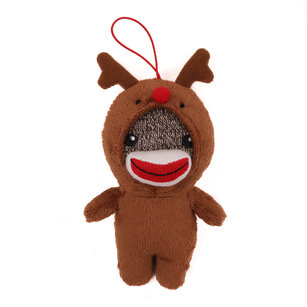 Reindeer Sock Monkey Ornament 4"