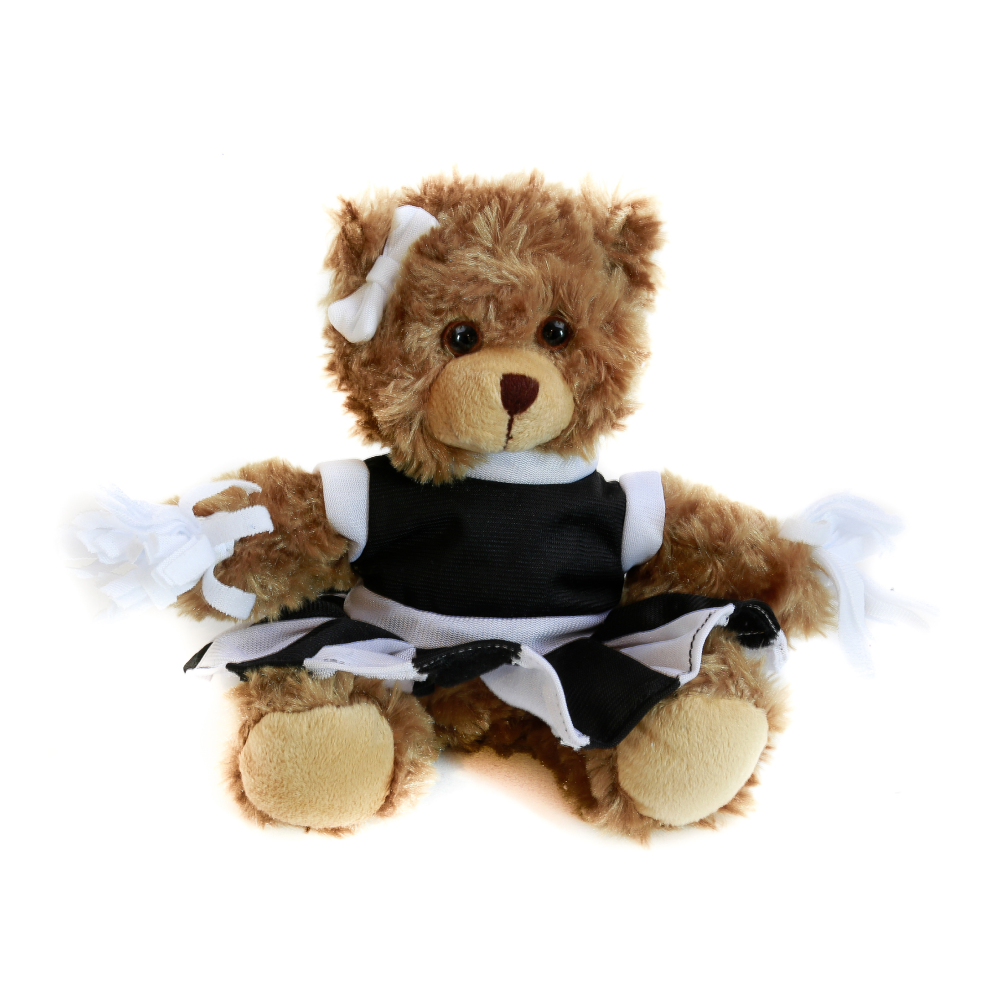 6" Sitting Cheer Bear in Black Custom Outfit, Featuring Soft Fur and a Unique Design by Plushland.