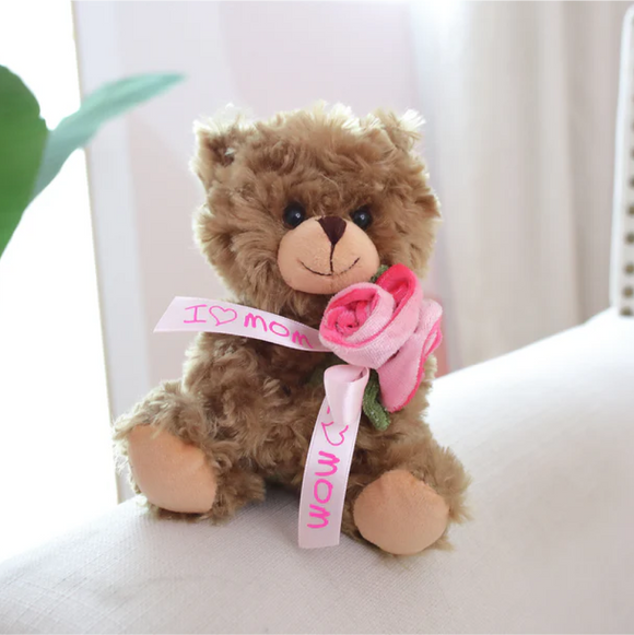"Blossom Bear with I Love Mom Heart – 6 inch by Plushland"