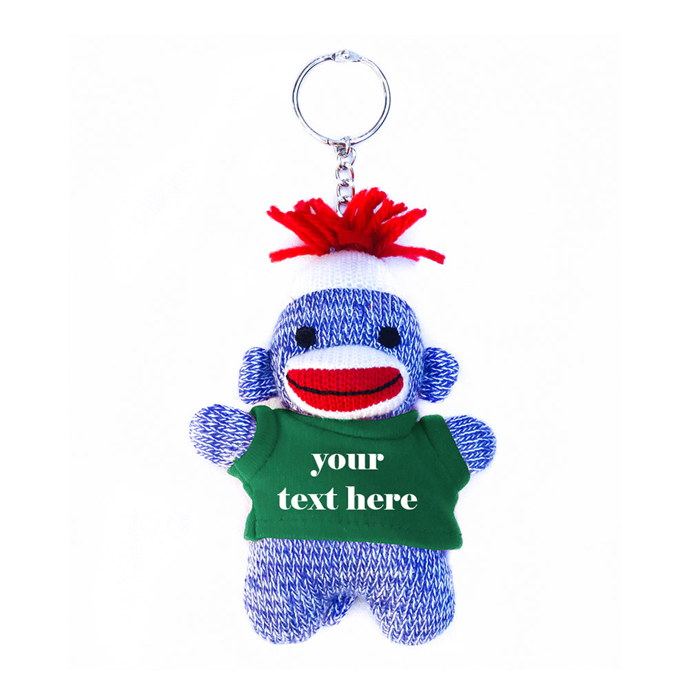 Green Sock Monkey Keychain with Tee 4"