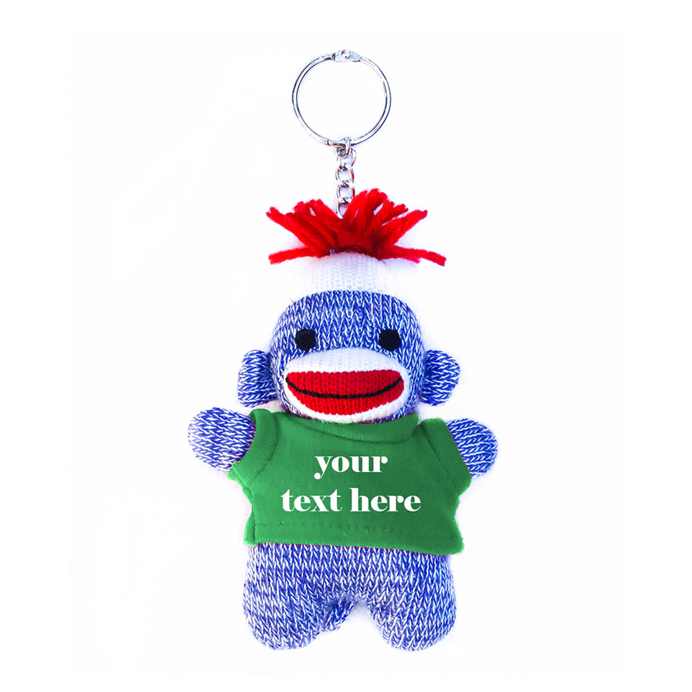 Green Sock Monkey Keychain with Tee 4"