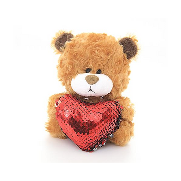"brown bear stuffed animal with sequin teddy bear heart – 6 inch by Plushland"