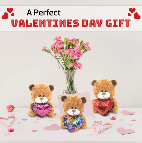 "brown bear stuffed animal with sequin teddy bear heart – 6 inch by Plushland"