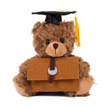 Brown graduation teddy bear with suitcase gift card holder