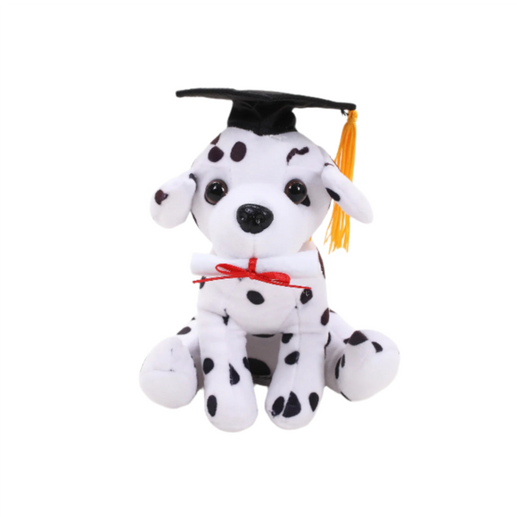 Brown dalmatian graduation stuffed animal with cap from Pawpal collection.
