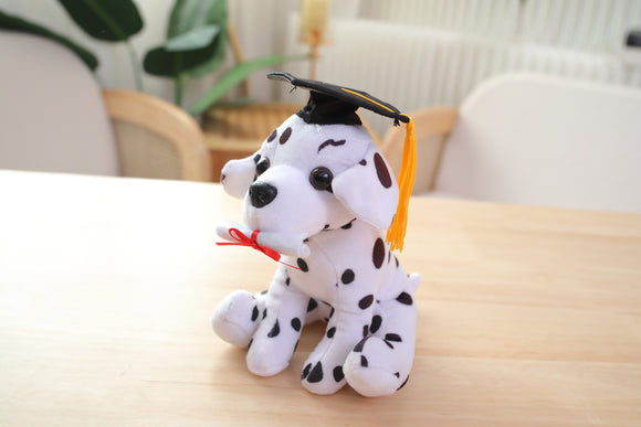 Brown dalmatian graduation stuffed animal with cap from Pawpal collection.